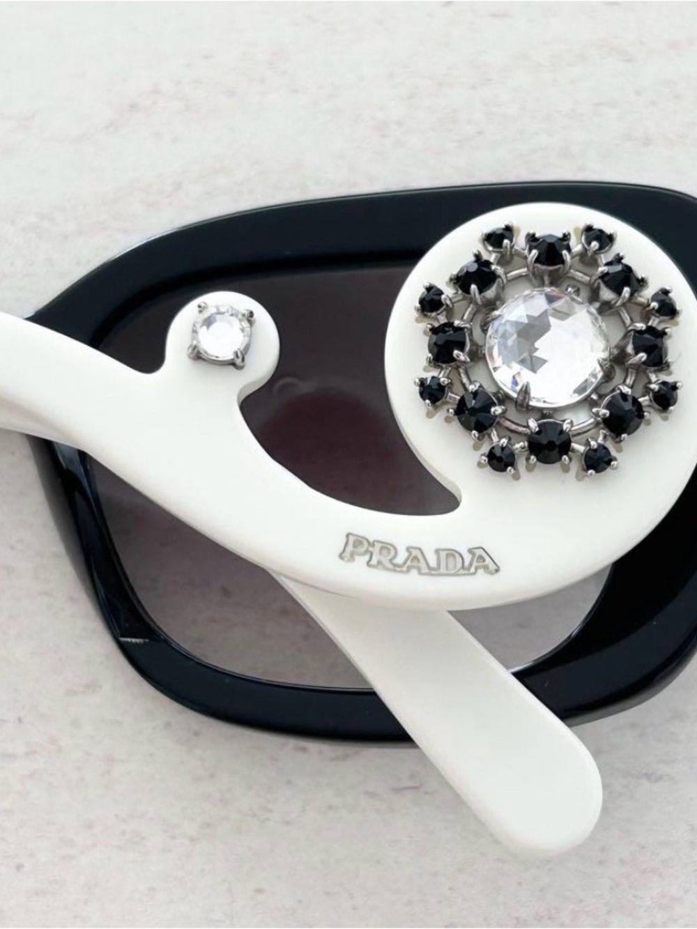 PRADA Crystal Absolute Square Baroque Sunglasses White.